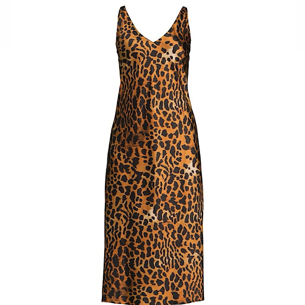 Natori Leopard Animal Print Slip Midi Dress